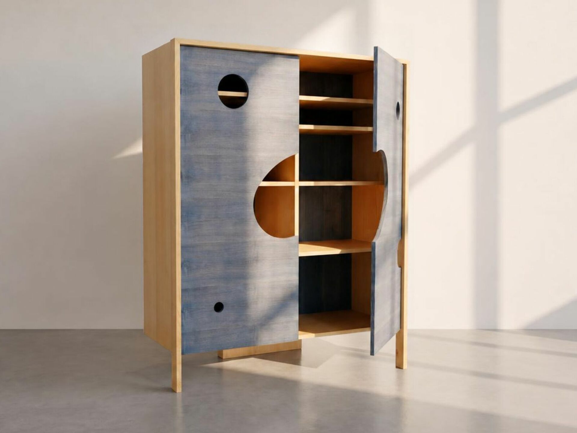 armoire bleue ajouree - atelier vallon artisan ébéniste ardèche - 02