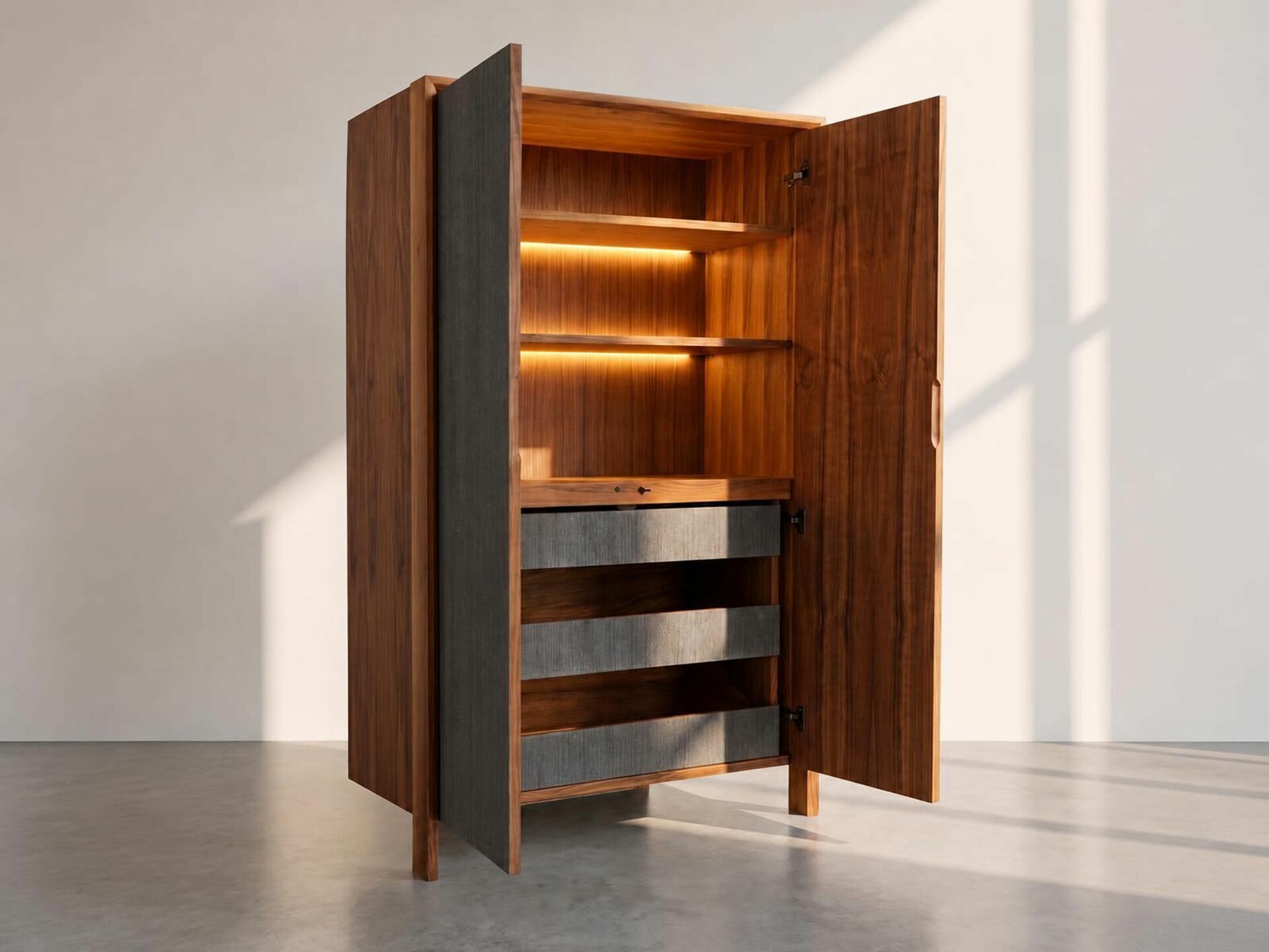armoire kameleon noyer et pierre - atelier vallon artisan ébéniste ardèche - 01